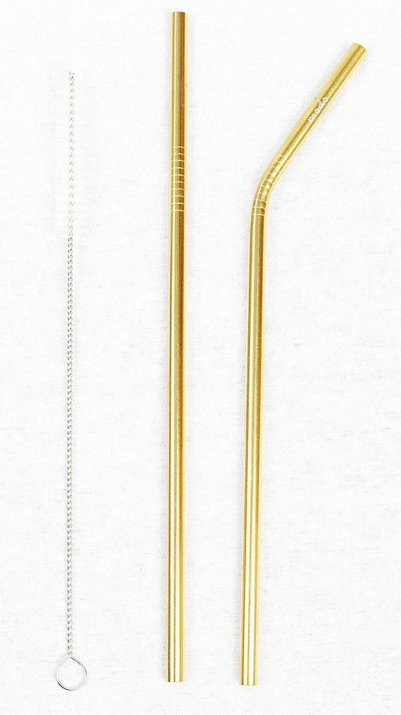 [Australia] - Stainless Steel Straw, Gold Eco Friendly Reuseable Metal Drinking Straws 8.5 inch with 2 Cleaning Brush (8 Pack – 4 Straight – 4 Curved) 