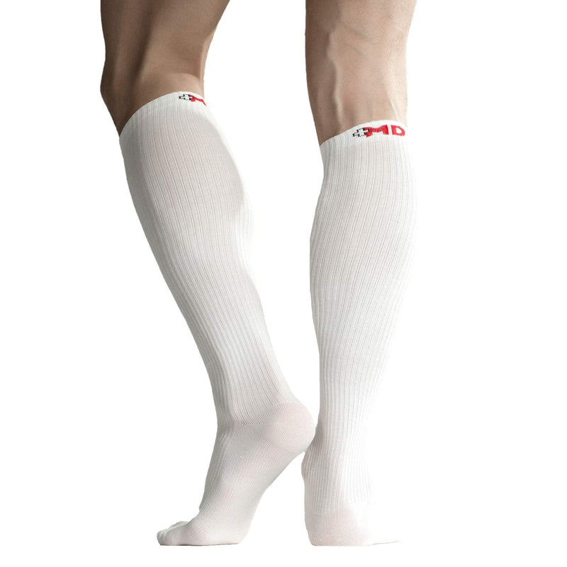 [Australia] - +MD Cotton Compression Socks for Women & Men Circulation 6 Pairs 8-15mmHg Knee High Support Socks Moisture Wicking for Athletic Running Cycling 6White 9-11 White (6 Pairs) 