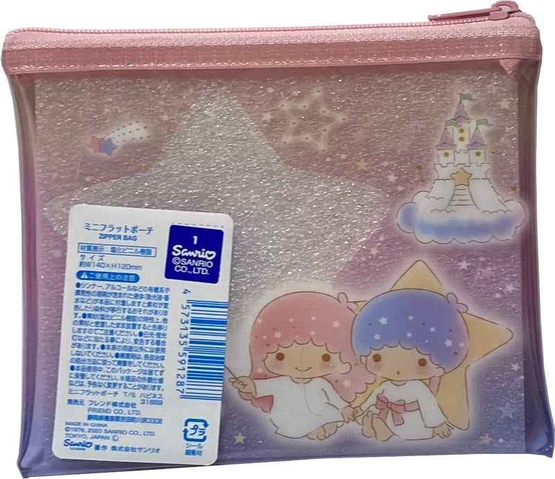 [Australia] - Sanrio Little Twin Stars Accessories Cosmetic Flat vinyl Mini pouch Zipper Case Bag 14×12cm (Happiness) 