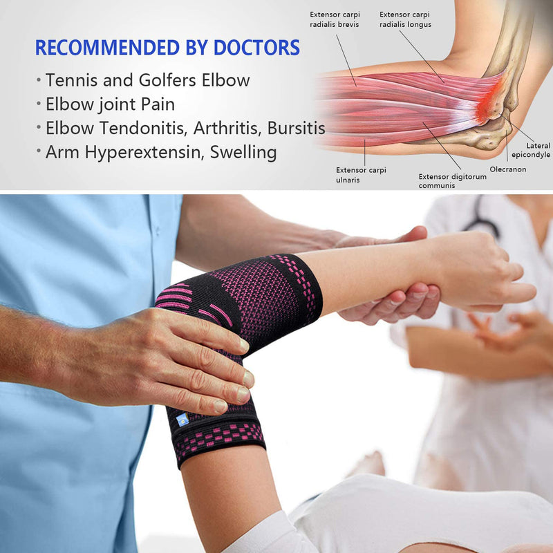 [Australia] - ABYON Professional Tennis Elbow Brace for Women (2pcs) + Elbow Compression Sleeve(1pcs) ,Elbow Support Gear for Sports or Daily Use to Reduce Joint Pain and Treat Tendonitis | Tennis Elbow | Golfer's Elbow | Arthritis Small Pink 