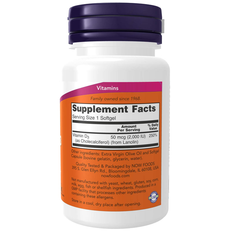 [Australia] - NOW Supplements, Vitamin D-3 2,000 IU, High Potency, Structural Support*, 120 Softgels 120 Count (Pack of 1) 