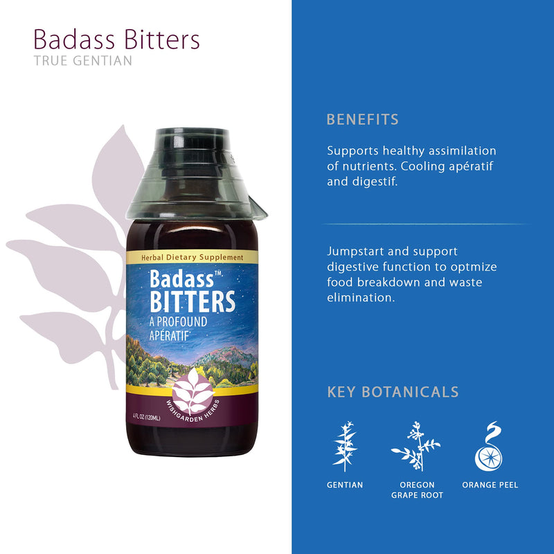 [Australia] - WishGarden Herbs Badass Bitters - Herbal Digestive Aid Tincture with Organic Gentian Root and Fenugreek Seed, Organic Digestive Bitters for Upset Stomach and Digestive Relief (4oz) 4 Fl Oz (Pack of 1) 