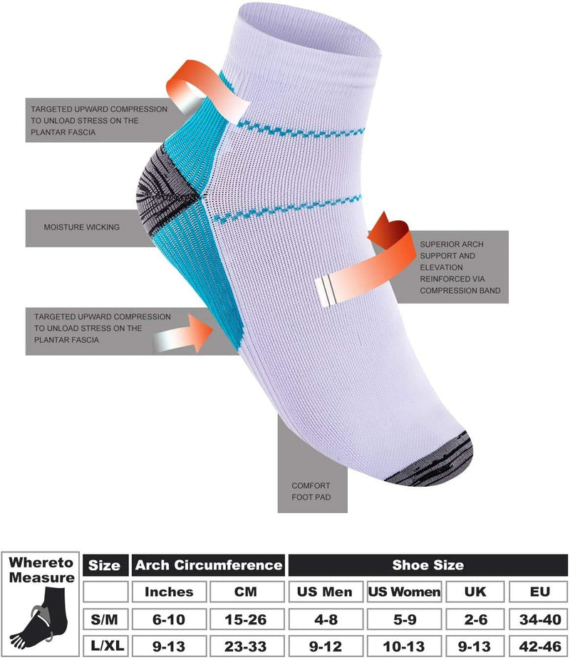 [Australia] - Compression Socks for Women & Men-Upgraded Sport Plantar Fasciitis Arch Support- Low Cut Compression Foot Socks Best for Athletic Sports, Running, Medical, Travel, Pregnancy (6 Pairs) 6 Color S-M 