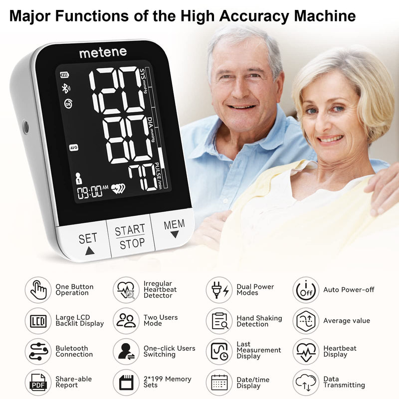 [Australia] - Metene 2022 New Bluetooth Blood Pressure Machine, Smart Wireless Blood Pressure Monitor with Adjustable Large Cuff(8.7-16.5in) and Backlit Display, APP Unlimited Memory for 2 Users and Smart Tracking 