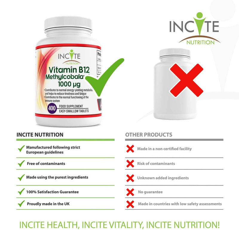 [Australia] - Vitamin B12 1000mcg | Methylcobalamin 400 Easy Swallow Vegan Tablets (12+ Month�s Supply) | High Strength Quality Vitamin B12 | Suitable for Vegetarian (Vitamin B12) 