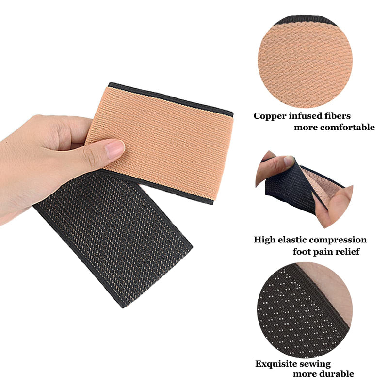 [Australia] - Copper Arch Support Sleeves (4PCS), Plantar Fasciitis Braces for Foot Care, Foot Compression Sleeve for Heel Spurs, Flat & Fallen Arches and High Arch Pain Relief, Arch Support Bands for Women & Men Beige and Black 