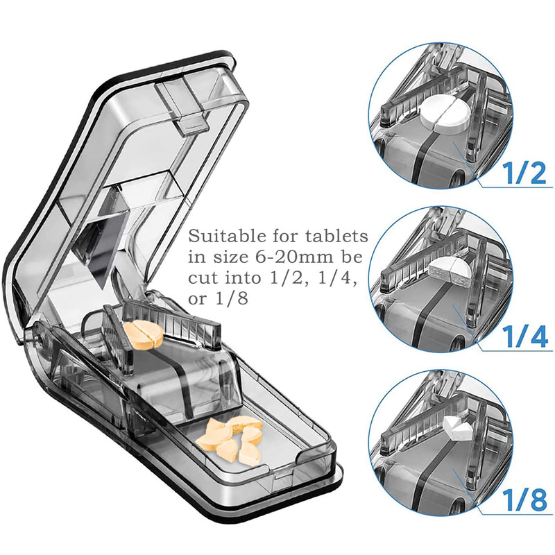 [Australia] - Pill Tablet Cutter for Small or Large Pills, Pill Splitter with Blade for Pills and Tablets Cut in Half Quarter (Black) Black 