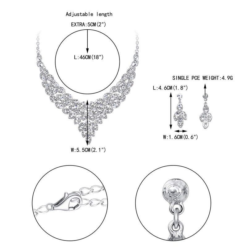 [Australia] - EVER FAITH Women's Austrian Crystal Luxury Hollow Leaves Wedding Engagement Necklace Earrings Set Clear Silver-Tone 