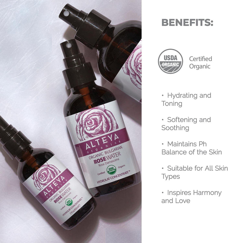 [Australia] - Alteya Organic Rose Water Spray 120ml Glass bottle- 100% USDA Certified Organic Authentic Pure Natural Rosa Damascena Flower Water Steam-Distilled and Sold Directly by the Rose Grower Alteya Organics 