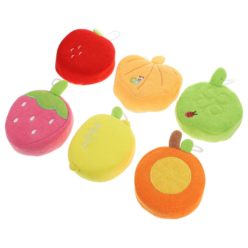 [Australia] - Lurrose 6pcs Kids Bath Sponge Cute Fruit Shape Body Loofah Shower Scrubber Exfoliating Washer Bath Ball Pouf Towel for Baby Toddler 
