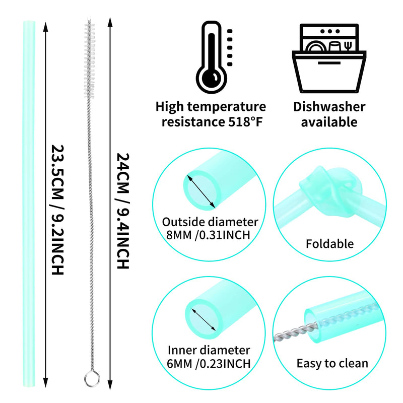 [Australia] - Yolev 6Pcs Silicone Drinking Straws Replacement Straws - Reusable Silicone Straws BPA Free Extra Long with Cleaning Brushes- 6mm Inner Diameter 6pcs 6mm Inner Diameter 