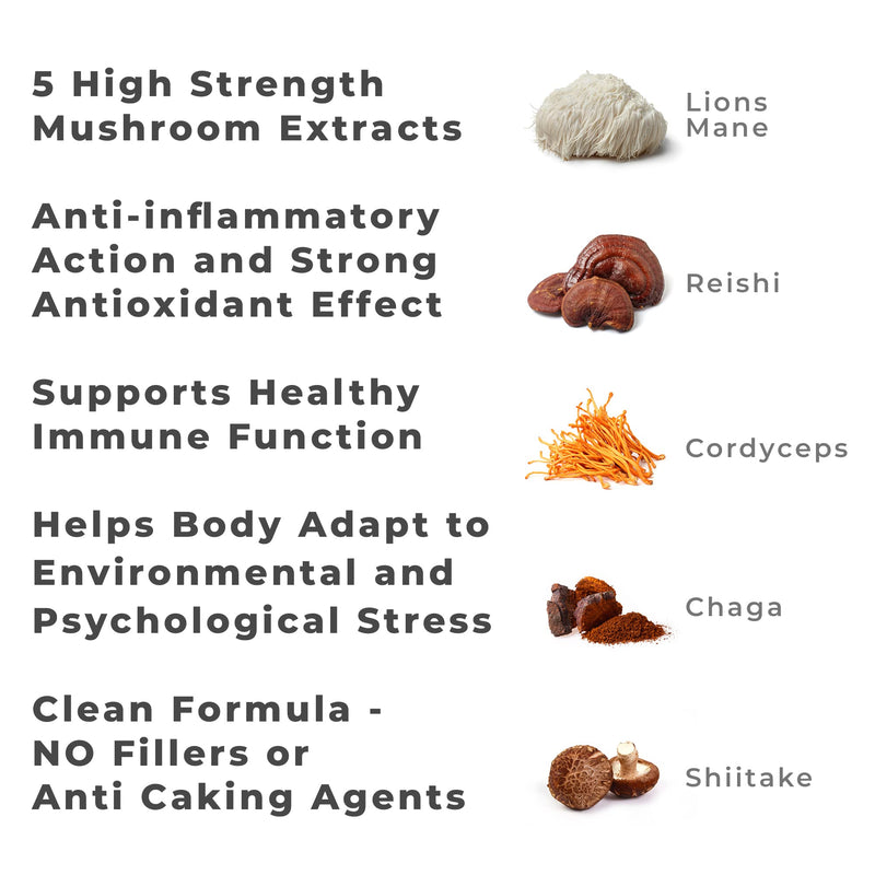 [Australia] - Mushroom Complex by LLS | Contains 1000mg Reishi, Chaga, Cordyceps, Lions Mane and Shiitake Mushrooms | 120 Capsules - 2 Month Supply | No Fillers | Vegan | Love Life Supplements 