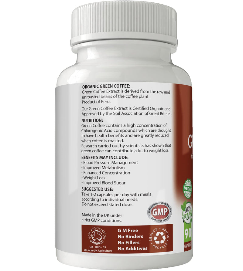 [Australia] - Simply Pure Organic Green Coffee Capsules x 90, 100% Natural Soil Association Certified, 500mg, Gluten Free, GM Free and Vegan. 