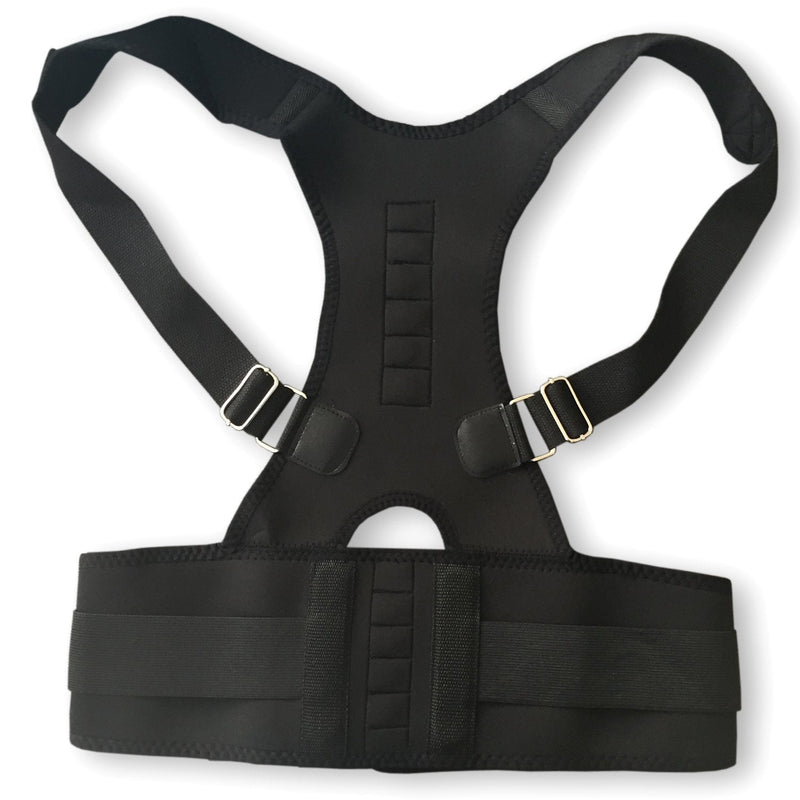 [Australia] - Magnetic Back Support for Posture Corrector with 10 Magnets and Adjustable Straps and Breathable Mesh Panels (Black, M) Black 