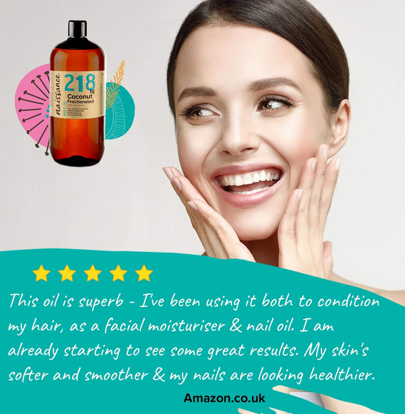 [Australia] - Naissance Liquid Fractionated Coconut Oil (No. 218) 1 Litre - 100% Pure Natural for Skin, Hair, Lip Gloss, Beauty, Recipes, Aromatherapy, Massage - Edible MCT Oil ‚Äì Cruelty Free, Vegan 