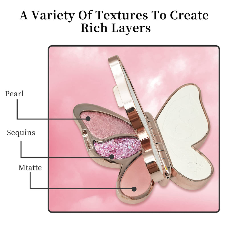 [Australia] - Erinde Butterfly Eyeshadow Palette, 6 Colors Eyeshadow Palette, Palette Eyeshadow Powder Long Lasting Waterproof, Portable Butterfly Makeup Palette Set, Women's Day Present for Mother, Wife, Sister SET A 