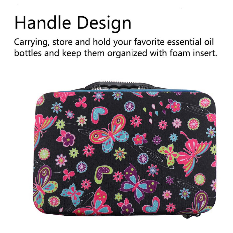 [Australia] - Arxus 12/30/60 Slots Essential Oil Carrying Case Hard Shell Butterfly Pattern for Essential Oil Collection Waterproof Oil Storage Organizer Bag Black Blue L 