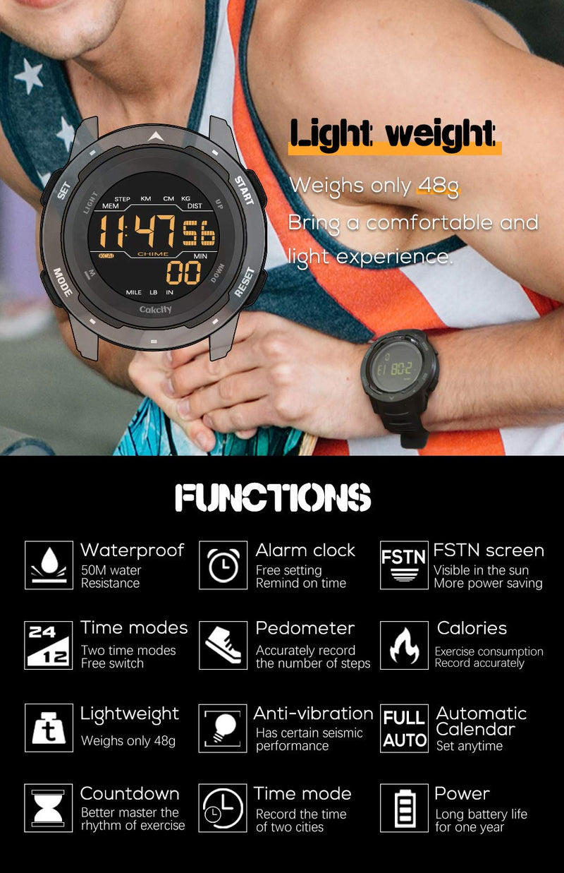 [Australia] - Digital Pedometer Sports Watches for Men with Counting Calories, Alarm, Waterproof, Super Light, Model: Mars 