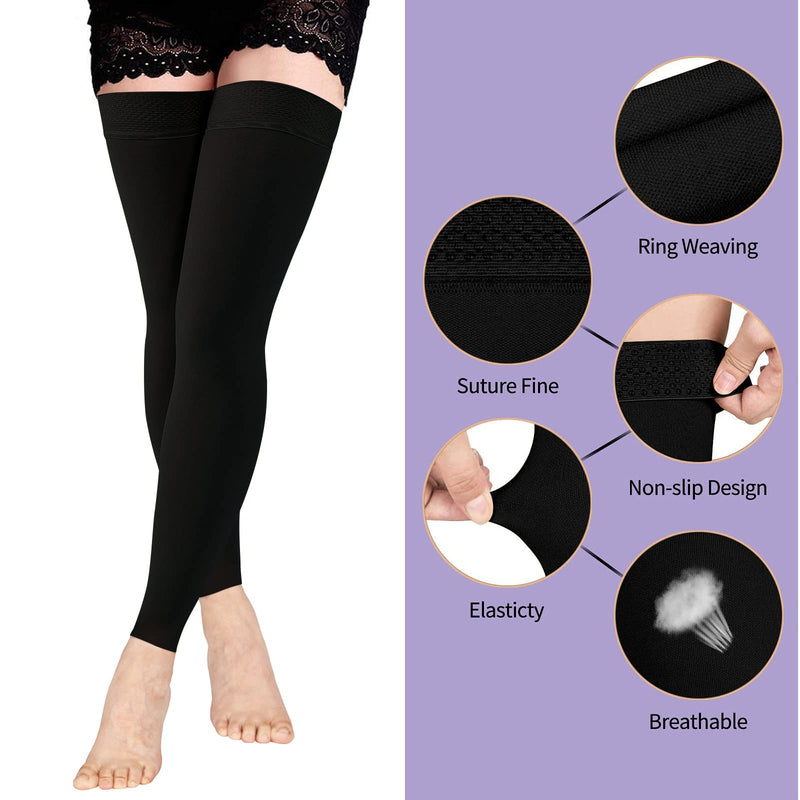 [Australia] - Ktinnead Thigh High Compression Stockings Footless 20-30mmHg for Men & Women Black X-Large 