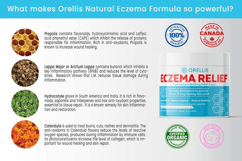 [Australia] - Orellis Natural Eczema Relief Cream with Calendula and Propolis. for Body & Face. Natural Cream for Eczema Relief & Dermatitis. Provides Itch Relief and Reduces Flare ups Caused by Eczema. 