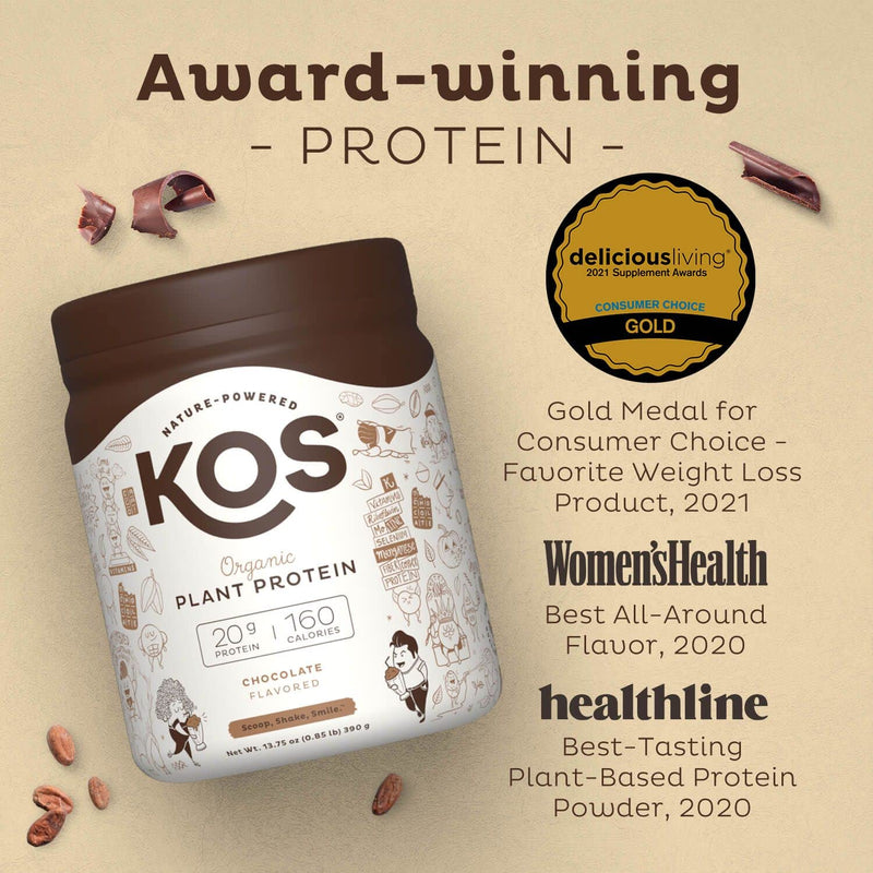 [Australia] - KOS Vegan Protein Powder, Chocolate - Low Carb Pea Protein Blend - Plant Based Protein Powder - USDA Organic, Keto, Gluten, Soy & Dairy Free - Meal Replacement for Women & Men 10 Servings (Pack of 1) 