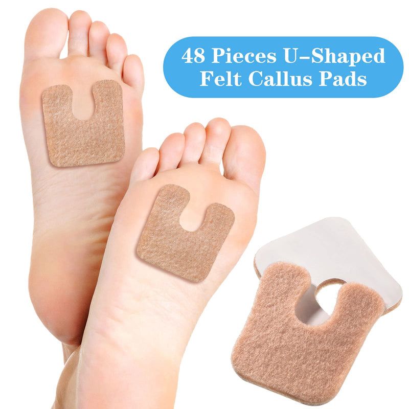[Australia] - 48 Pieces U-Shaped Felt Callus Pads Metatarsal Foot Pads for Pain Relief Keep Calluses from Rubbing on Shoes Forefoot and Support Self-Adhesive Foam Foot Cushion Pad for Men and Women Beige 