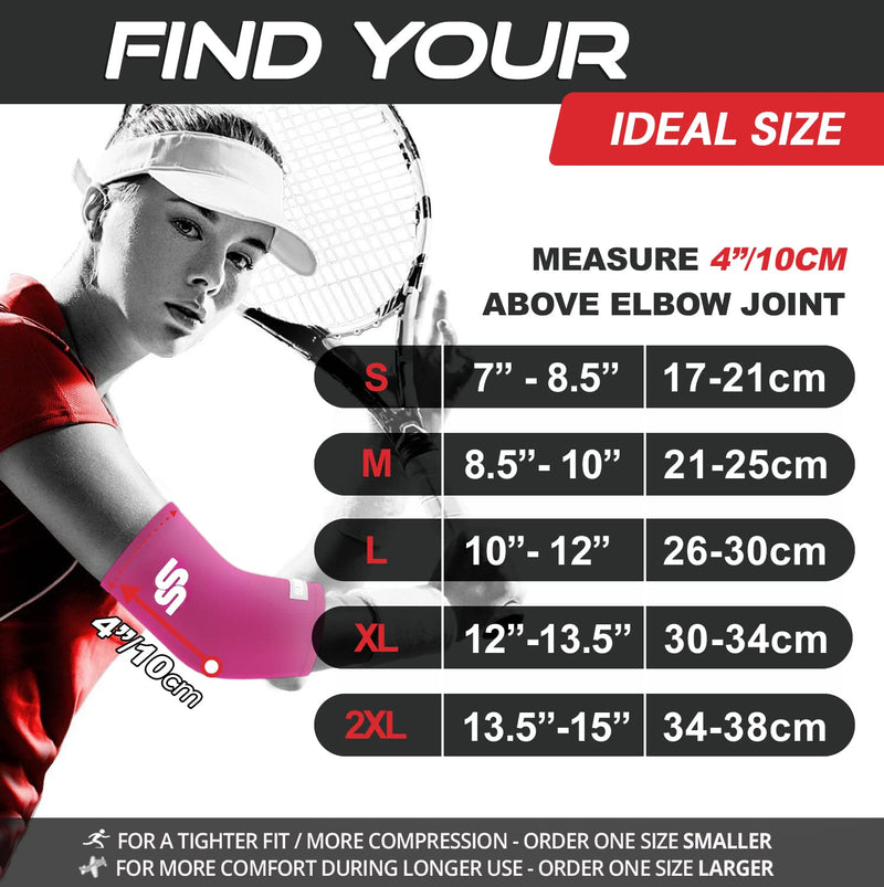 [Australia] - Sleeve Stars Elbow Compression Sleeve for Women & Men, Tennis Elbow Brace for Tendonitis and Tennis Elbow Sleeve for Elbow Pain & Arthritis, Arm Protector Support Wrap for Golf & Other Sports (S-XXL) L: 10"-12" Hot Pink 