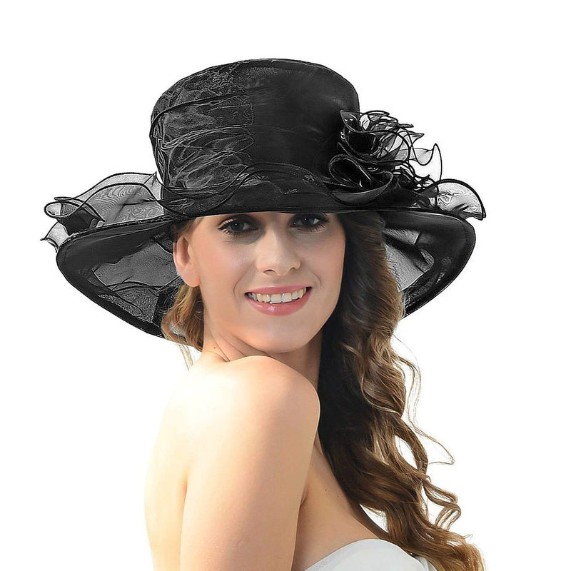 [Australia] - Acecharming Women Organza Kentucky Derby Fascinator Lady Cocktail Tea Party Church Wedding Bridal Flower Hat Black 