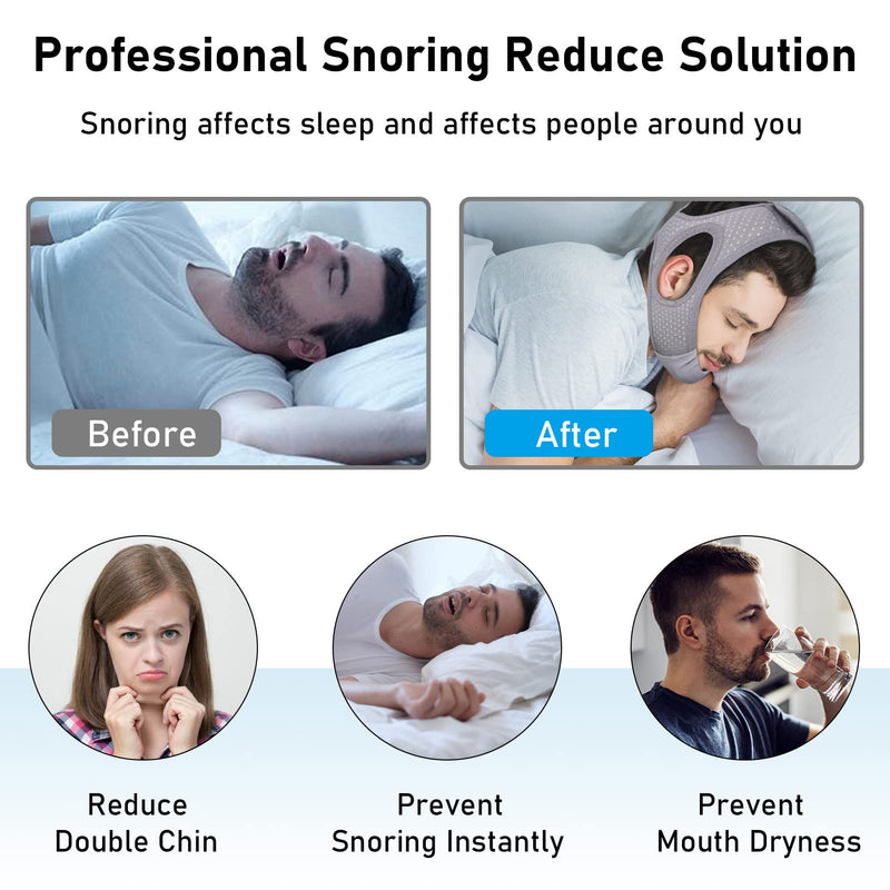 [Australia] - Forzacx Anti Snoring Chin Strap - Light Breathable Cpap Chin Strap Snoring Solution, Comfortable Chin Portion Widen Softer, Efficient Reduce Snoring, Adjustabl Sleep Chin Strap for Men Women - Grey 