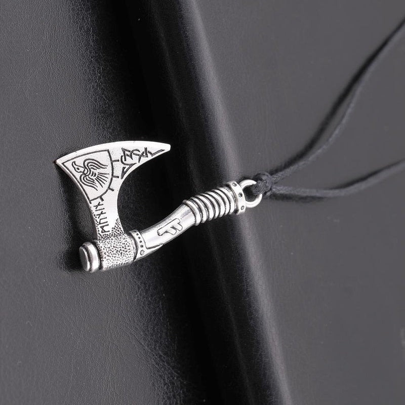 [Australia] - EUEAVAN Viking Raven Amulet Runes Axe Celtic Knot Talisman Pendant Necklace Antique Silver 