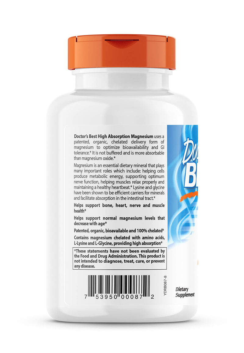 [Australia] - Doctor's Best High Absorption Magnesium Glycinate Lysinate, 100% Chelated, Non-GMO, Vegan, Gluten & Soy Free, 100 mg, 240 Count (Pack of 1) 