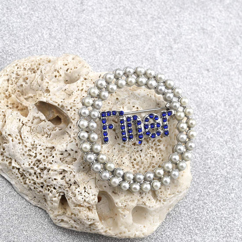 [Australia] - CHOORO Blue Rhinestone Finer Brooch Pin 1920 Greek Sorority Jewelry Gift for Finer Women(Finer BP) 