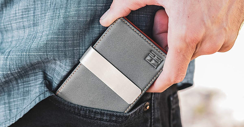 [Australia] - F&H Minimalist Slim Leather Wallet Money Clip Holds 8 Cards Charcoal / Rust 