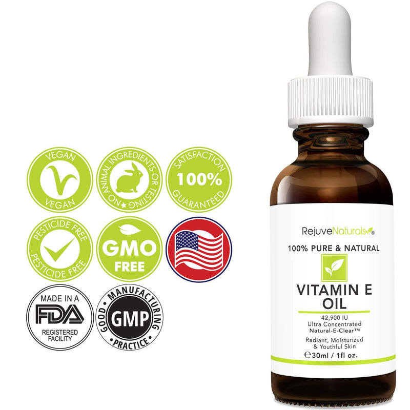 [Australia] - Vitamin E Oil - 100% Pure & Natural, 42,900 IU. Visibly Reduce the Look of Scars, Stretch Marks, Dark Spots & Wrinkles for Moisturized & Youthful Skin. d-alpha tocopherol (1 Fl. Oz) 
