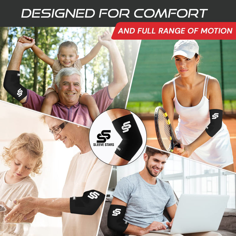 [Australia] - Sleeve Stars Elbow Compression Sleeve for Women & Men, Tennis Elbow Brace for Tendonitis and Tennis Elbow Sleeve for Elbow Pain & Arthritis, Arm Protector Support Wrap for Golf & Other Sports (S-XXL) L: 10"-12" Black 