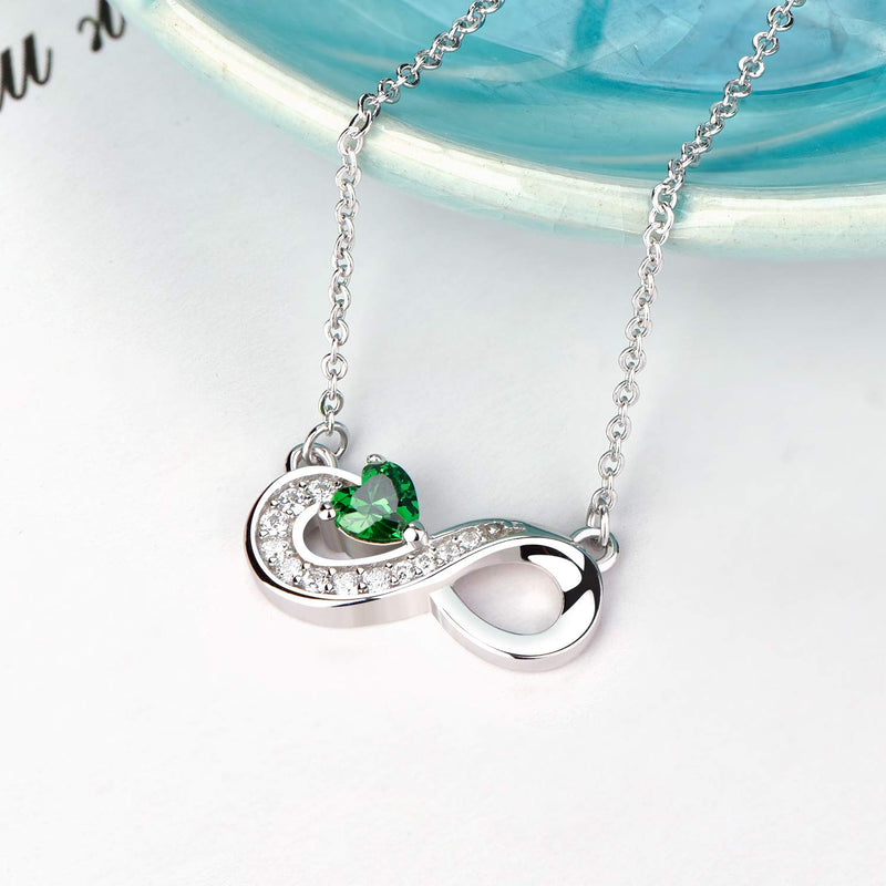 [Australia] - JO WISDOM 925 Sterling Silver Cubic Zirconia Infinity Heart Pendant Necklaces green 