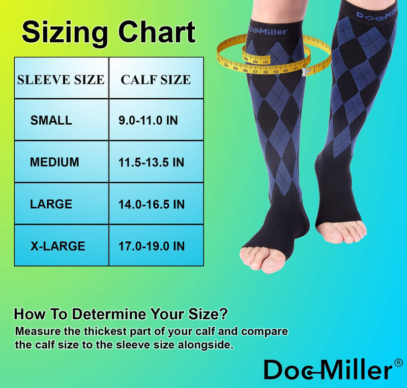 [Australia] - Doc Miller Open Toe Compression Socks Women 20-30mmHg, 1 Pair Toeless Socks for Women and Men - Argyle Design X-Large Black.blue Open Toe 
