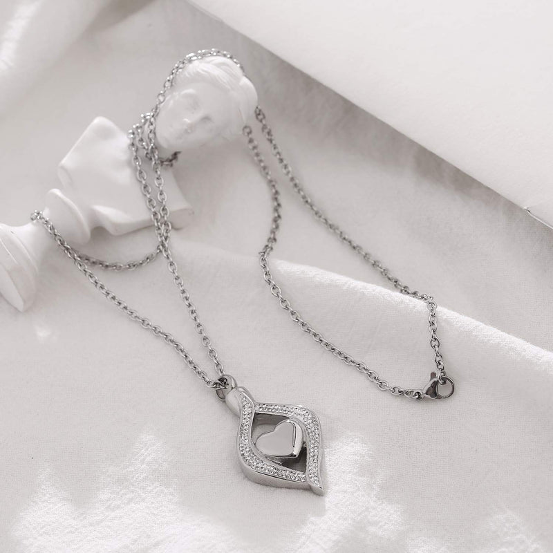 [Australia] - Crystal Teardrop Heart Cremation Urn Pendant Memorial Necklace Stainless Steel Ashes Holder Keepsake Jewelry 