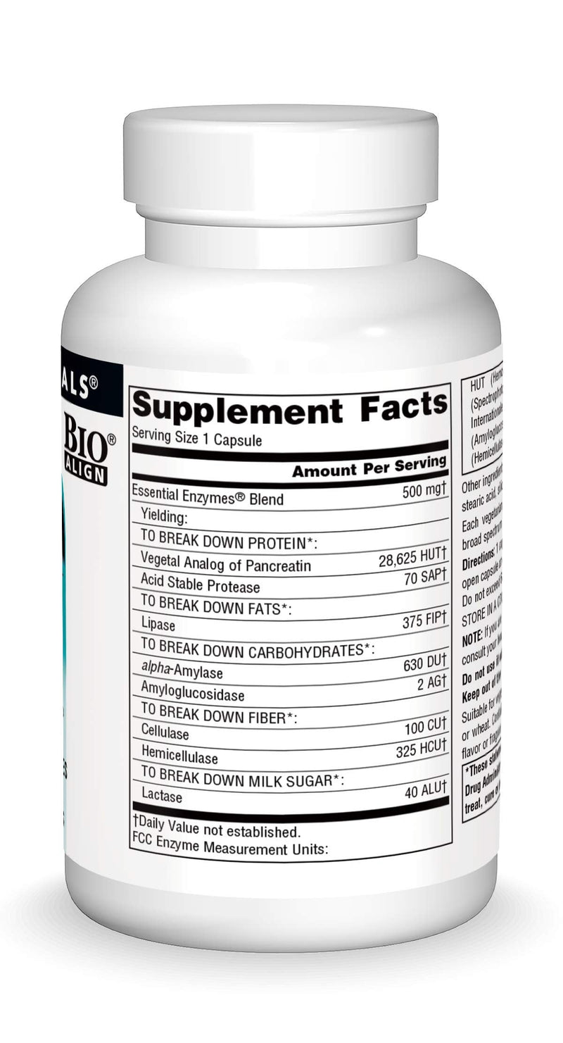 [Australia] - Source Naturals Essential Enzymes 500mg Bio-Aligned Multiple Enzyme Supplement Herbal Defense for Digestion, Gas, Constipation & Bloating Relief - Supports Immune System - 120 Vegetarian Capsules 120 Count (Pack of 1) 
