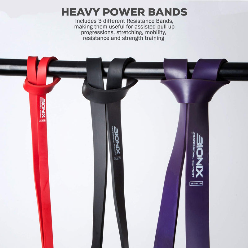 [Australia] - Bionix Resistance Bands Set - 3pcs Exercise Band For Men and Women Pull UP Assistance Heavy Elastic Rubber Long Loop Arm Legs Glutes Fitness Gym Workout 