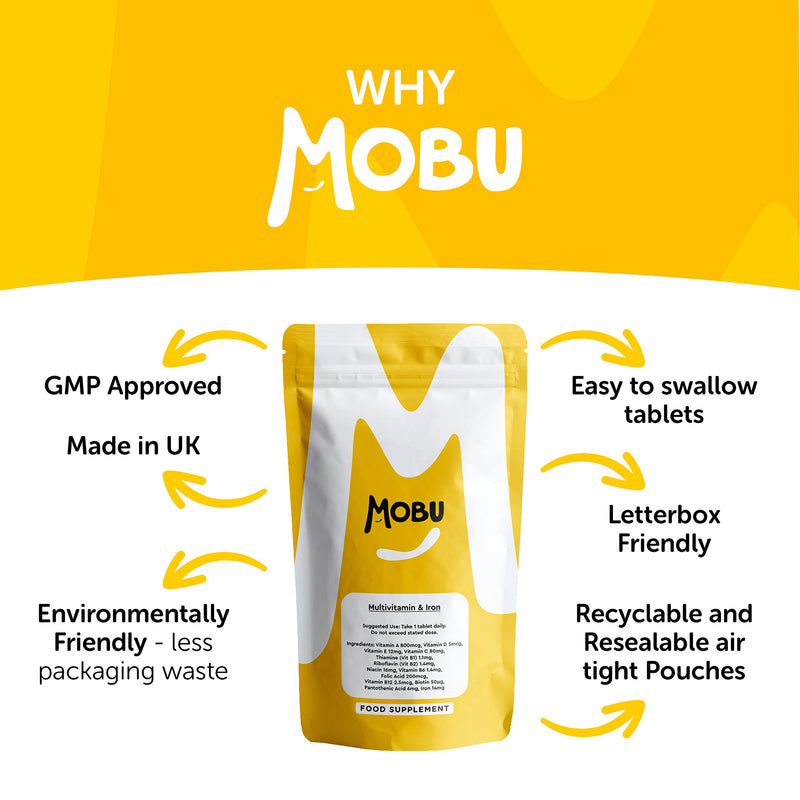 [Australia] - Multivitamin & Iron 120 Tablets for Men & Women | Vitamin A, B, C, D and Iron | Immune Support & Daily Wellbeing Multivitamins with Iron | Vegetarian | MOBU UK 