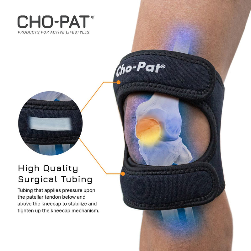 [Australia] - Cho-Pat Dual Action Knee Strap, Provides Full Mobility and Pain Relief for Arthritic, Weakened Knees, Tendonitis, Osgood Schlatter’s, Meniscus Tears, and Chondromalacia, Black, Small, 1 Pair 