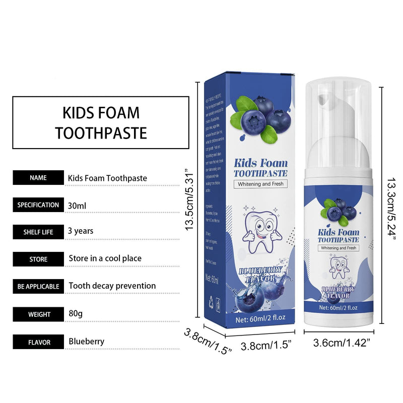 [Australia] - Foam Toothpaste Kids, Whitening Foam Toothpaste Toddler Toothpaste Mouthwash for Toddler, Kids and Children’s Teeth Cleaning for U Shaped & Electric Toothbrush Ages 3 and Up (Blueberry) 