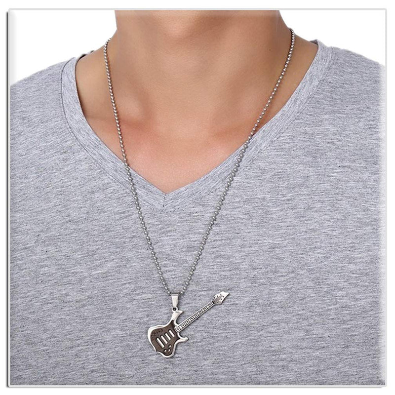 [Australia] - Xusamss Fashion Titanium Steel Music Guitar Pendant Necklace,24inches Link Chain Black 