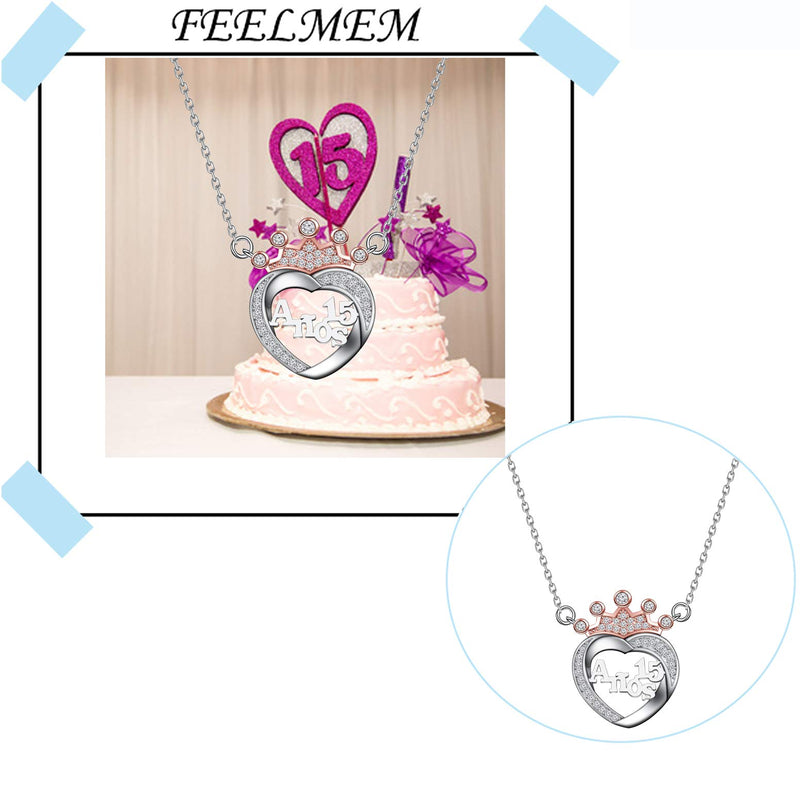 [Australia] - FEELMEM 15th Birthday Gift for Girl Crown Sweet 15 Anos Quinceanera Necklace Quince Jewelry Girls Sweet 15 Birthday Jewelry Fifteenth Gift silver 