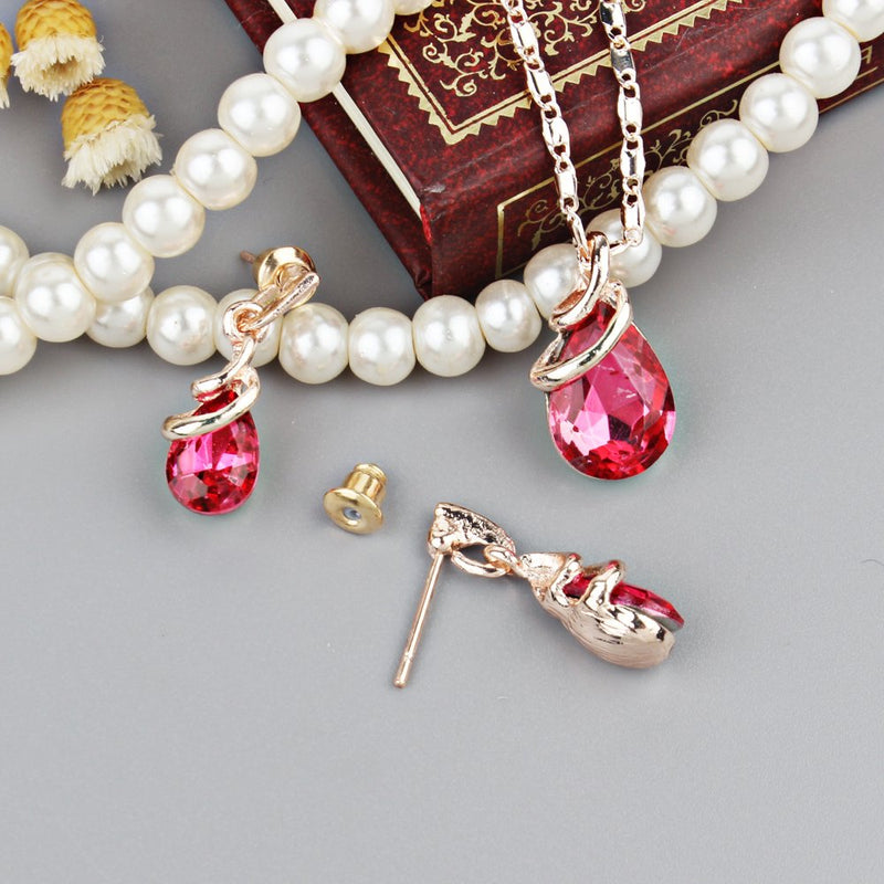 [Australia] - COLORFUL BLING Rose Gold Teardrop Infinity Pendant Necklace Dangle Earring Bridal Pearl Jewelry Sets Purple 