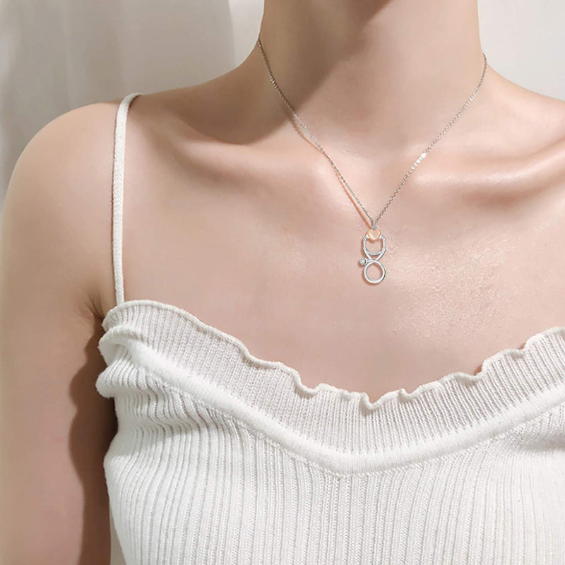 [Australia] - STROLLGIRL | Sterling Silver Stethoscope Pendant Necklace | Cubic Zirconia Stone Infinity Loop with Heart for Doctors, Nurses or Students 