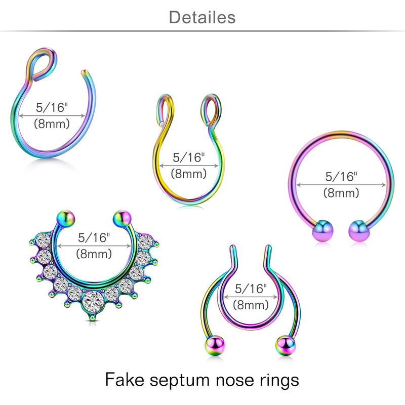 [Australia] - MODRSA Faux Septum Piercing Fake Septum Nose Hoop Rings Stainless Steel Faux Lip Ear Nose Face Septum Ring Non Piercing Clip On Moon Nose Rings Hoops style -A 