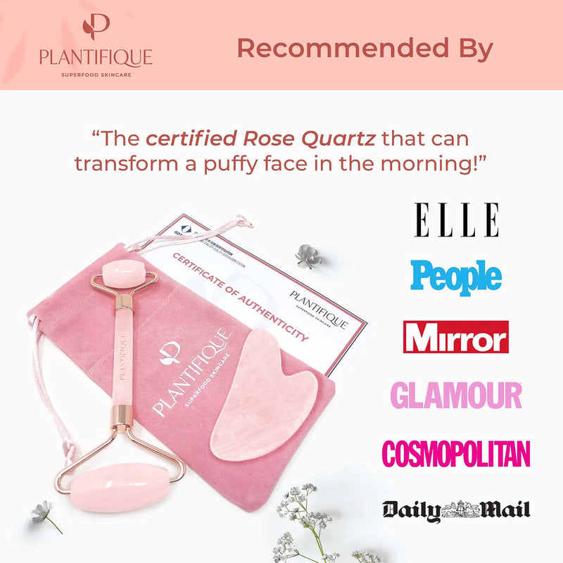 [Australia] - Rose Quartz Roller By Plantifique - Skincare Face Massager - Face Roller - Anti Aging - Face Care Tools - Facial Roller For Wrinkles With Guasha Tool For Face - Rose Quartz Face Roller 