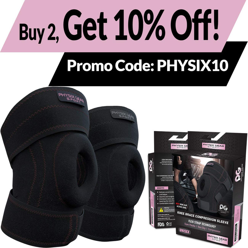 [Australia] - Physix Knee Brace with Side Stabilizers & Adjustable Straps - Knee Brace for Meniscus Tear, Knee Wraps for Pain, ACL, MCL, OA, Running, Workouts - Open Patella Knee Braces for Men & Women (Single) XL - Upper 22"-24" | Lower 20"-22" Black/Pink (Single) 